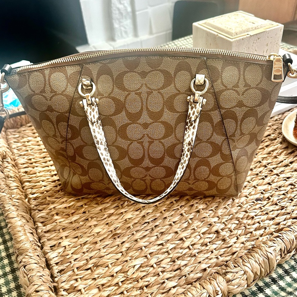 Coach Tan and Black Signature Tote - Picture 3 of 5